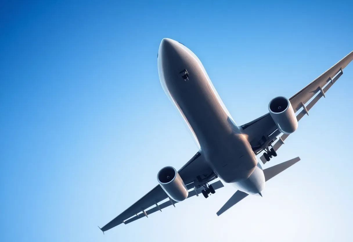 Illustration of a Delta flight and military jet narrowly avoiding each other in the sky.