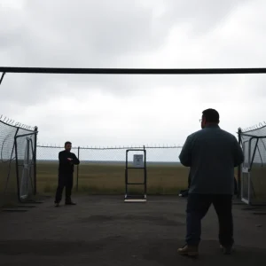 An illustration of a firing squad execution setup, capturing the tension and moral complexity of capital punishment.