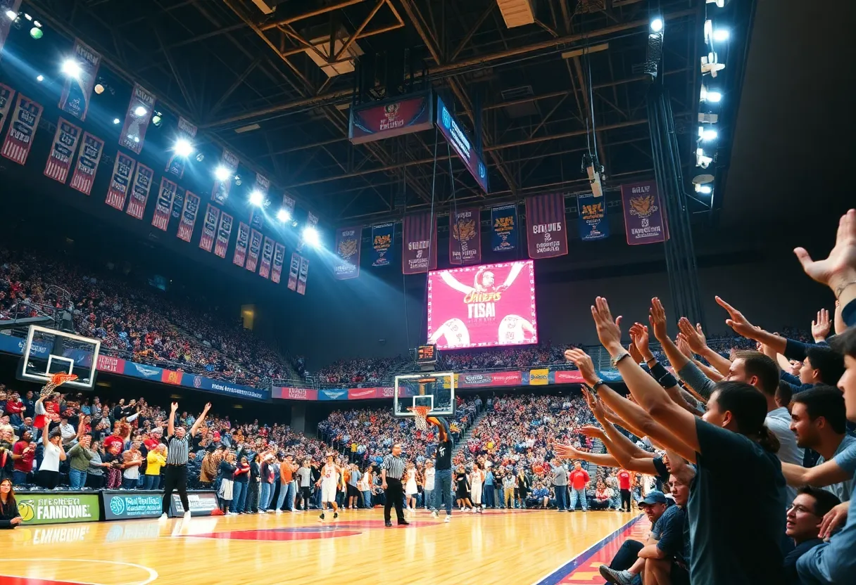 Fans cheer during a women's basketball game in Columbia