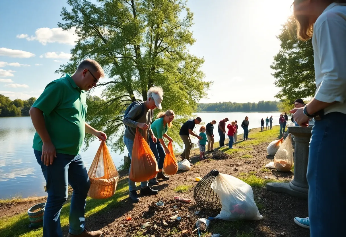 Volunteers cleaning up by Lake Greenwood.