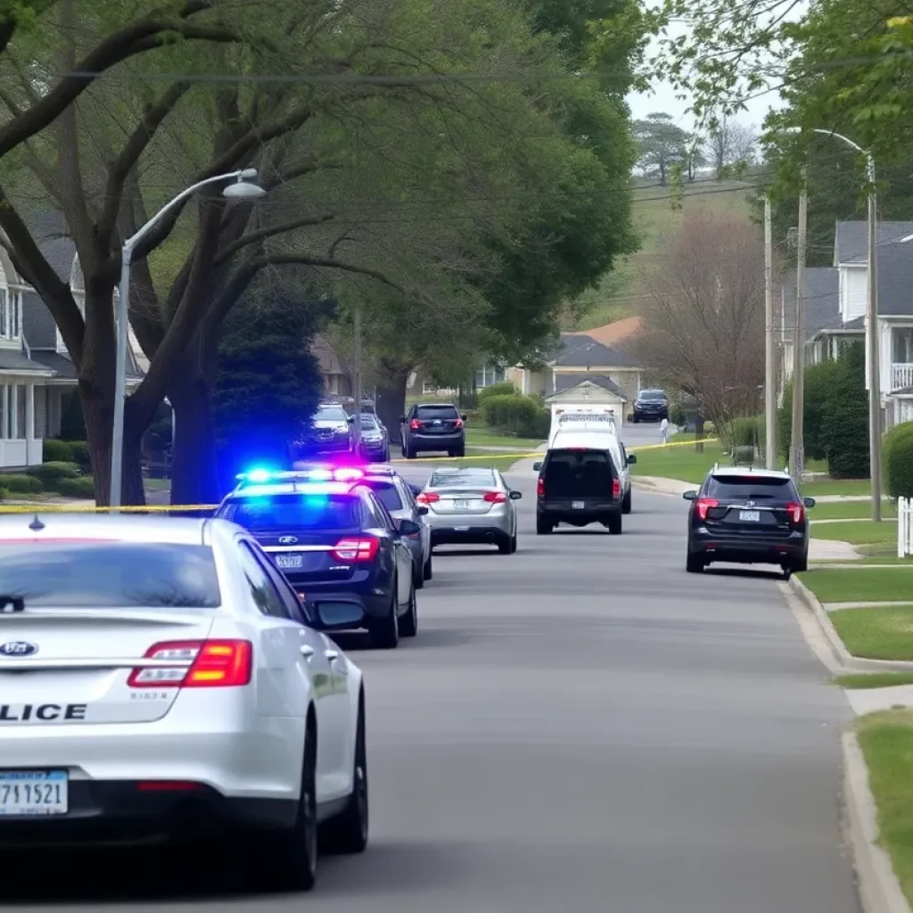 Law enforcement vehicles at a quiet neighborhood during investigation
