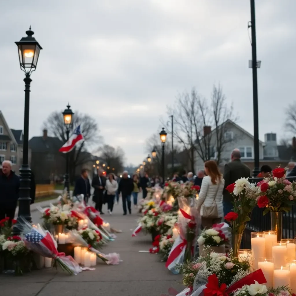 Community memorial with flowers and candles for a local teen.