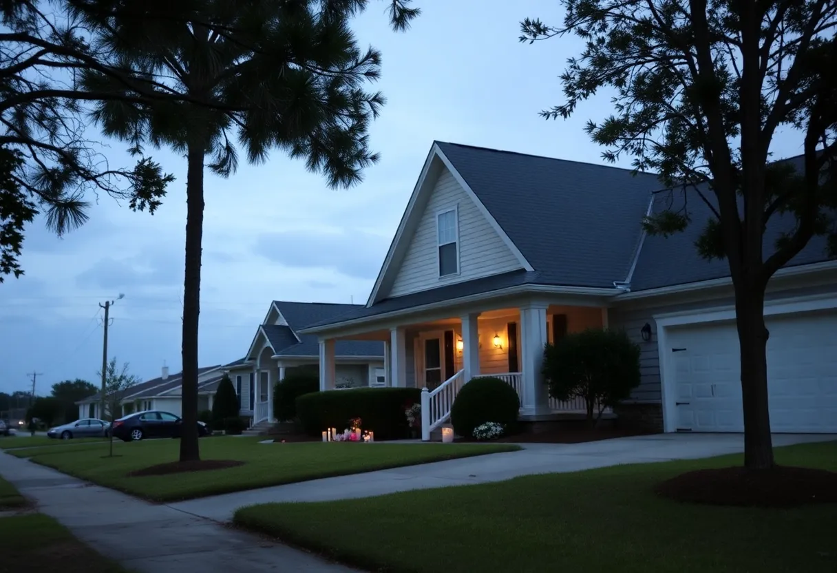 A quiet neighborhood in Hopkins, South Carolina, symbolizing community mourning