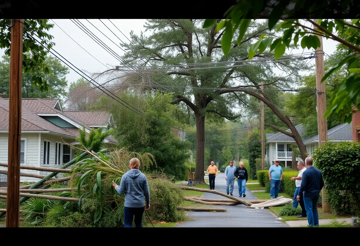 Community members working together to clean up after Hurricane Helene in Greenwood