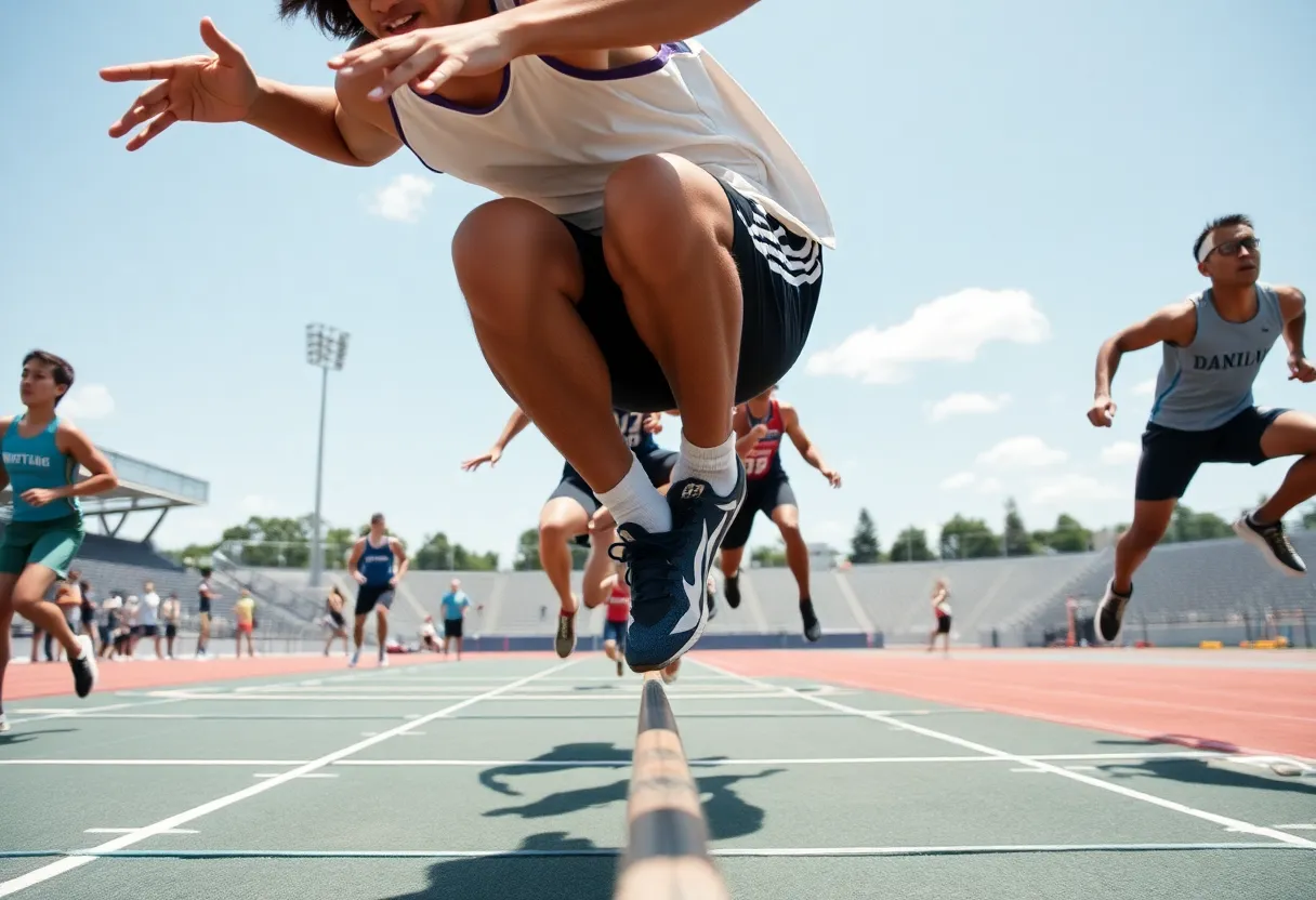 Athletes competing in a high jump event at Lander University