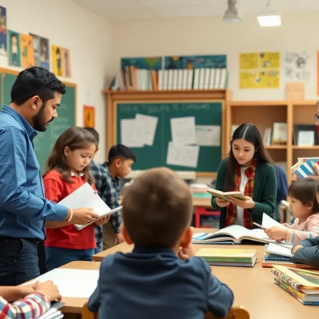 Students collaborating in a Mathews Elementary School classroom