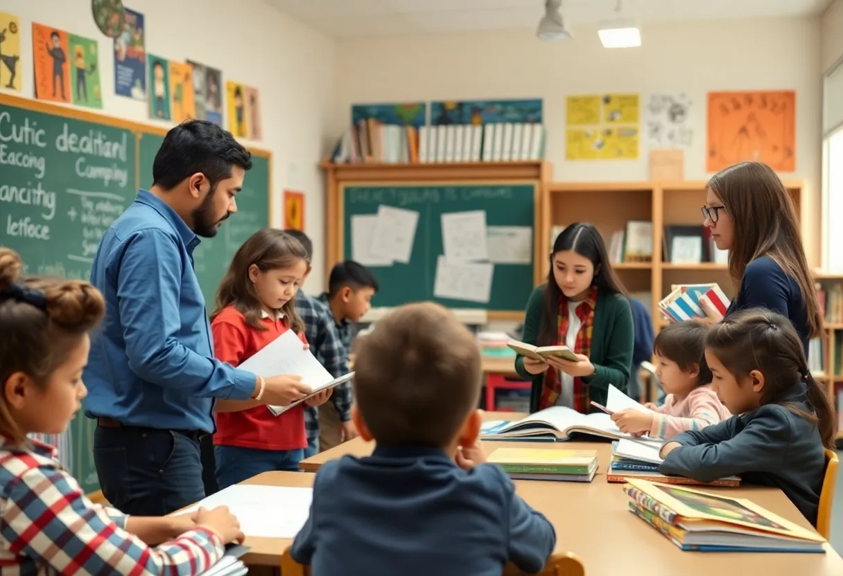 Students collaborating in a Mathews Elementary School classroom