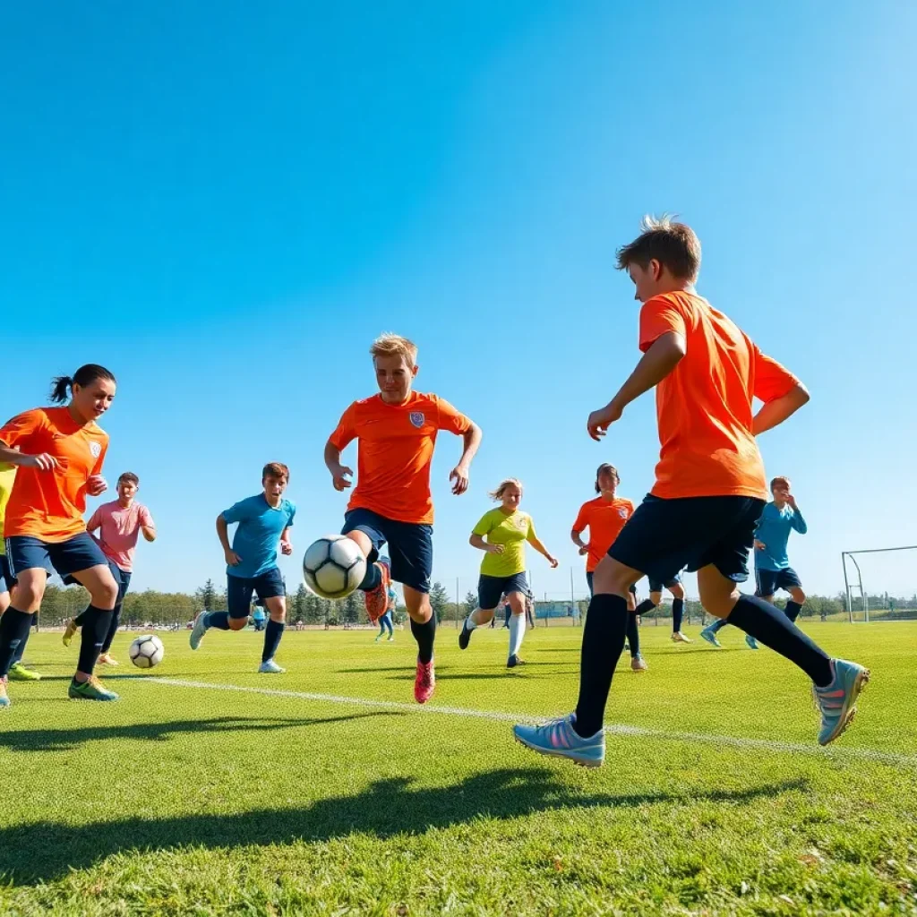 Young soccer players training on the field for MLS NEXT.