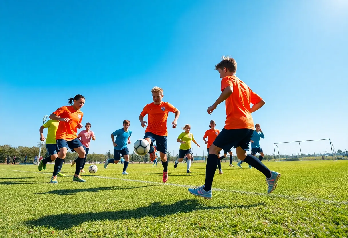 Young soccer players training on the field for MLS NEXT.