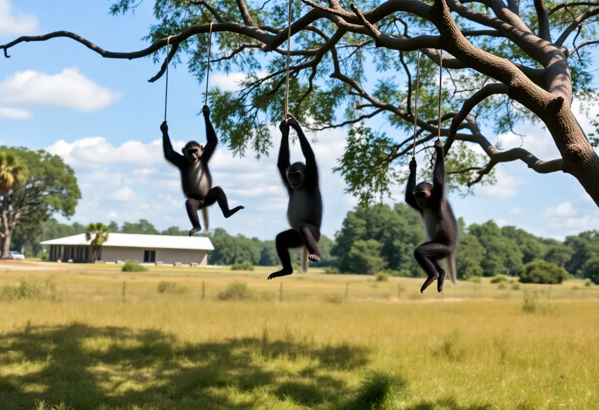 Playful monkeys near a research facility in Beaufort County, South Carolina.
