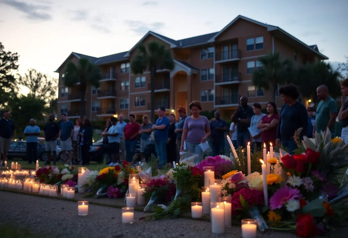 Candles and flowers at a memorial for murder-suicide victims in North Charleston.
