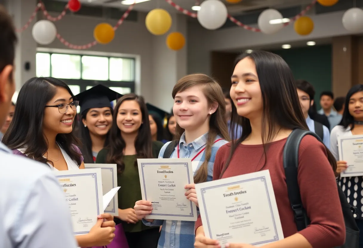 Students at Piedmont Technical College receiving academic honors during ceremonies.