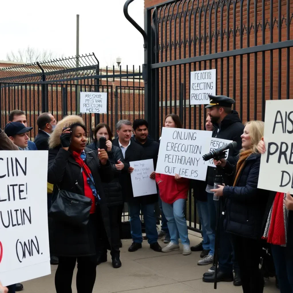 Protesters outside a prison facility against the death penalty