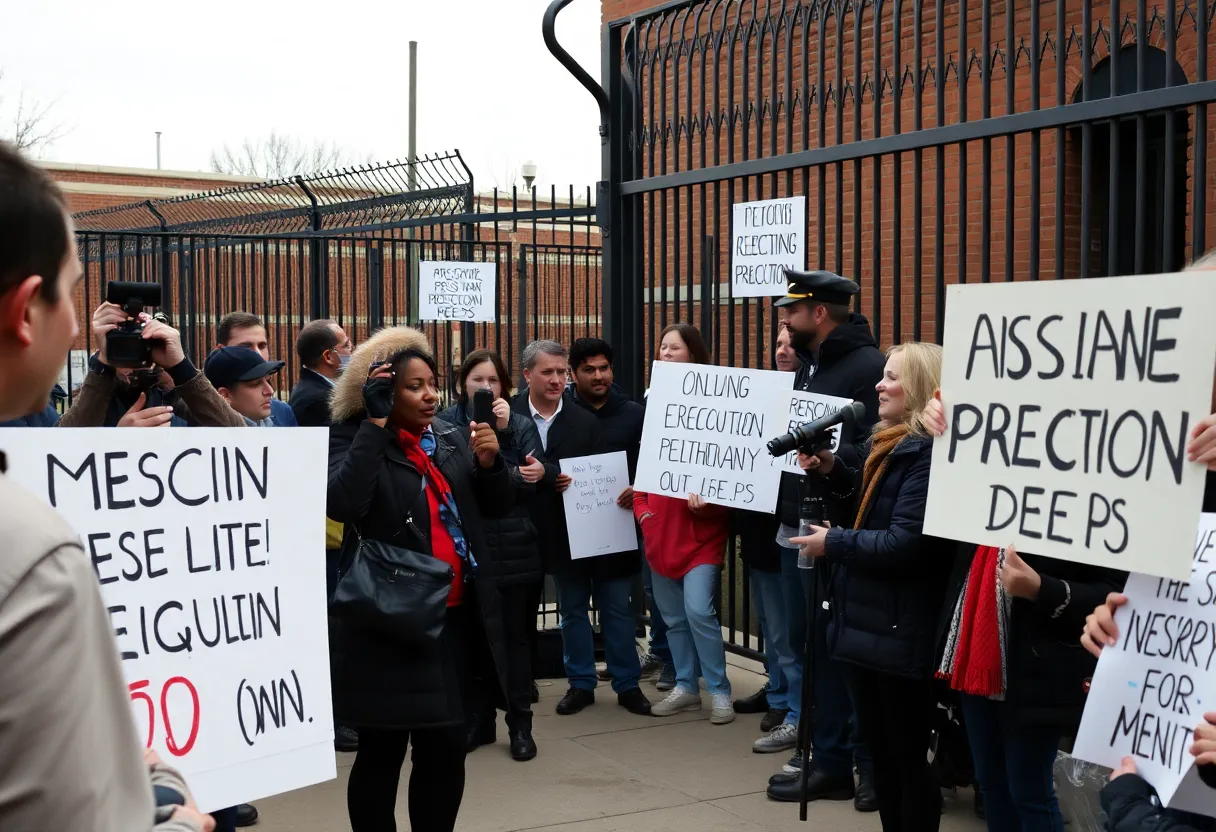 Protesters outside a prison facility against the death penalty