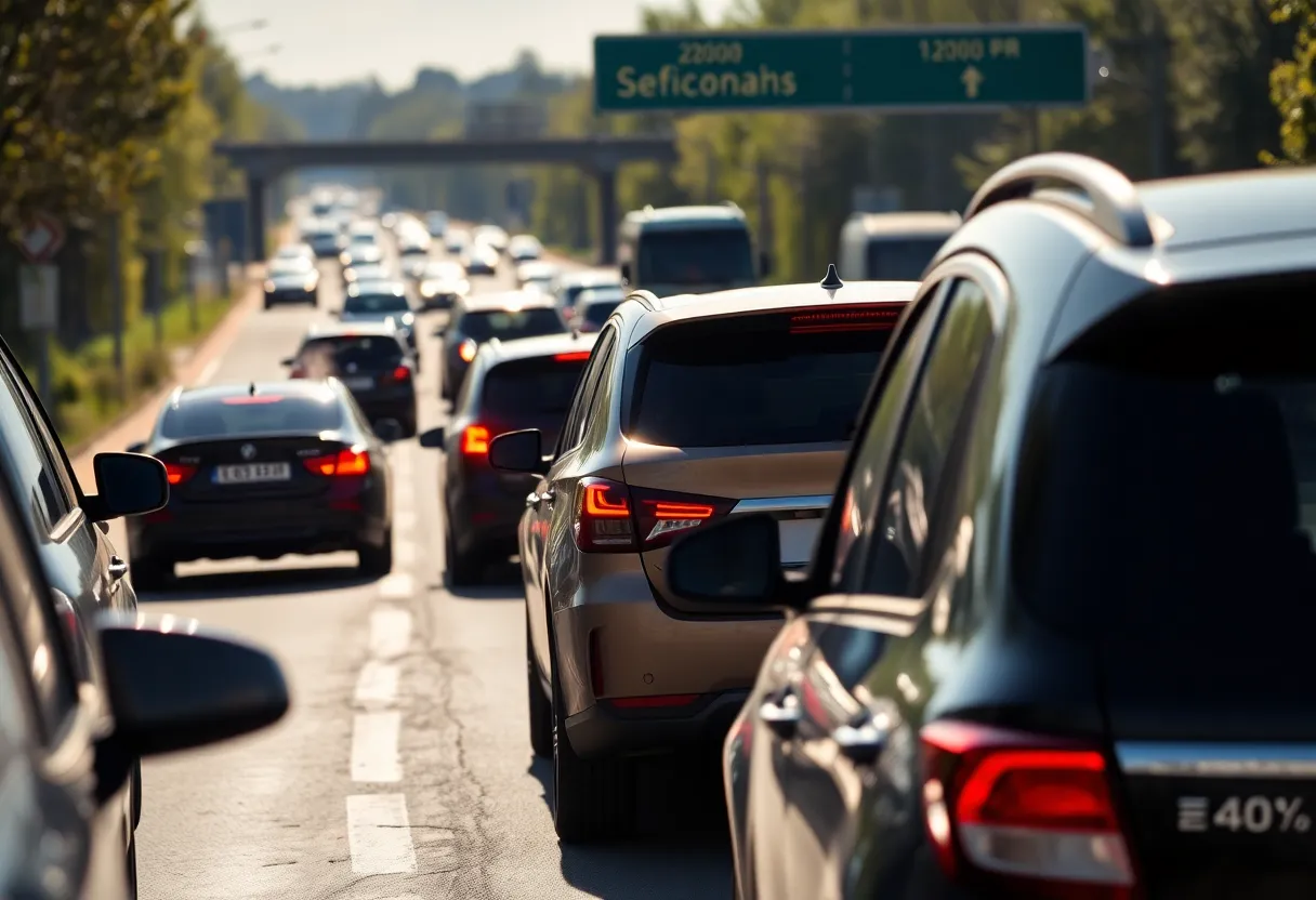 Traffic on a sunny road highlighting road safety issues