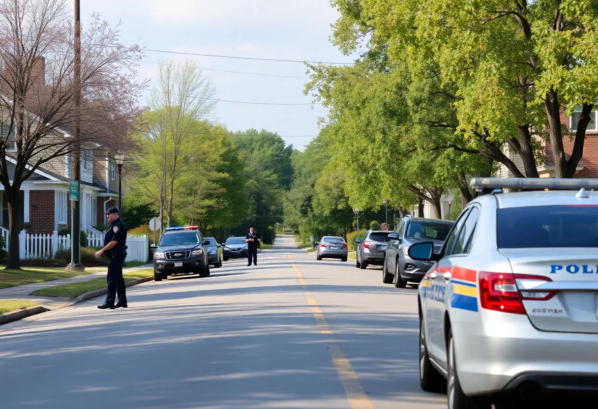 A serene street in Rock Hill with police presence and homes.