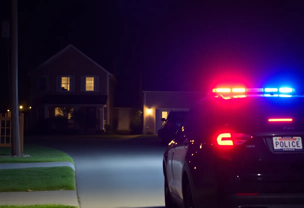 Police response in a South Carolina neighborhood at night