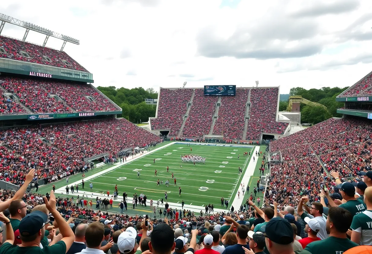 Crowd cheering at South Carolina football stadium