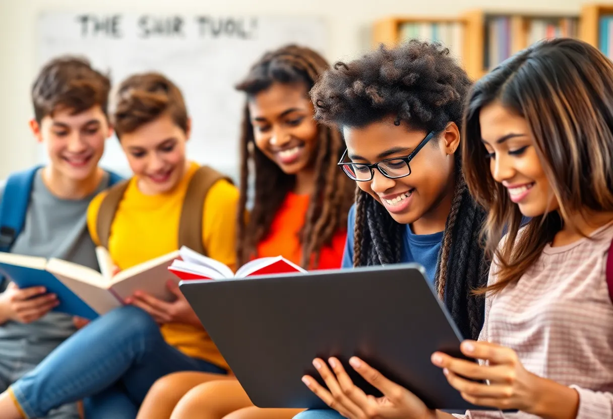 Diverse high school students studying together to symbolize dual enrollment opportunities