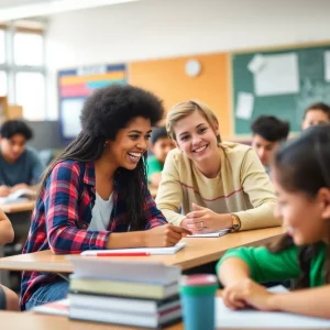 Classroom scene with students actively participating in learning activities.