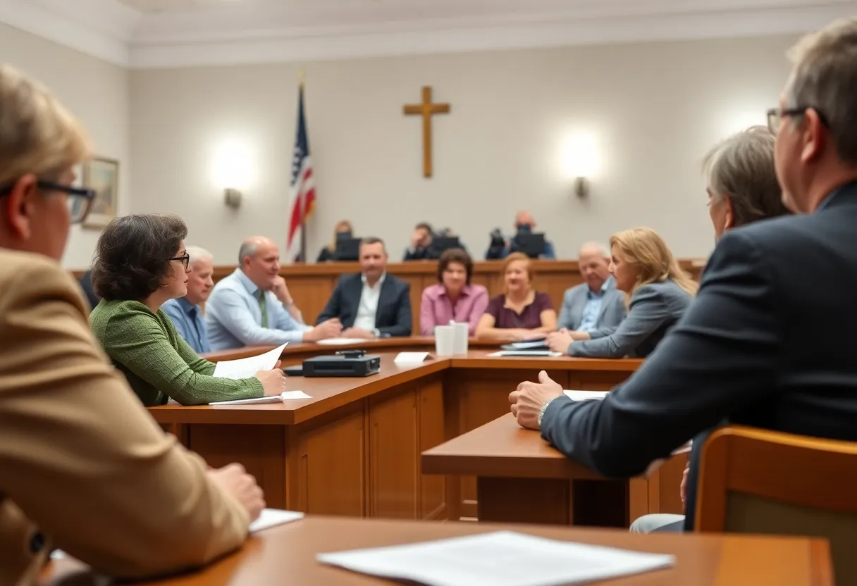 Community members participating in a town council meeting in Ninety Six.