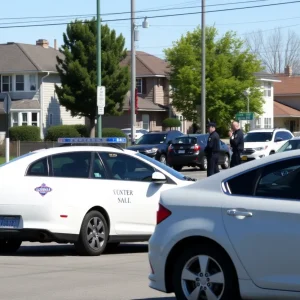 Police conducting a traffic stop in a suburban Greenwood neighborhood.
