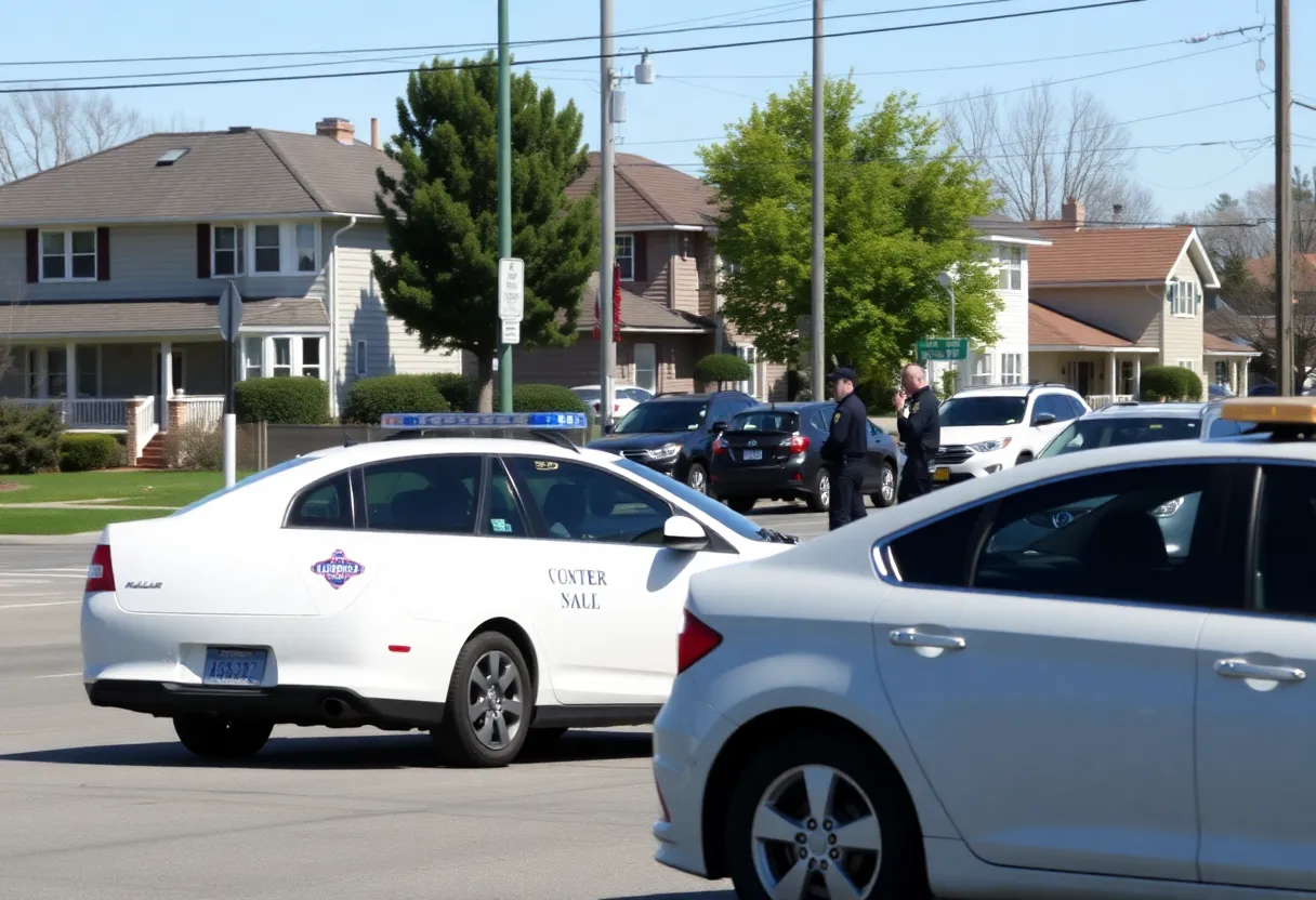 Police conducting a traffic stop in a suburban Greenwood neighborhood.