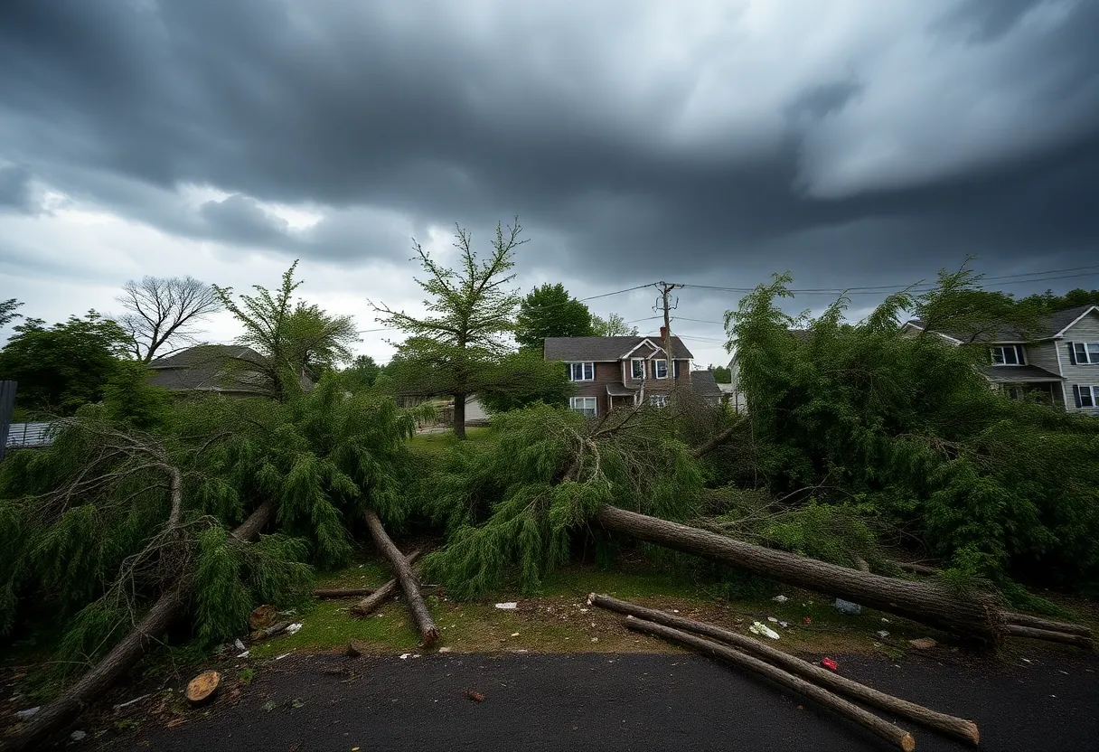 Storm damage in the Tri-State area with downed trees and debris