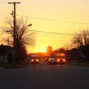 Intersection in Waterloo during sunset with emergency response vehicles