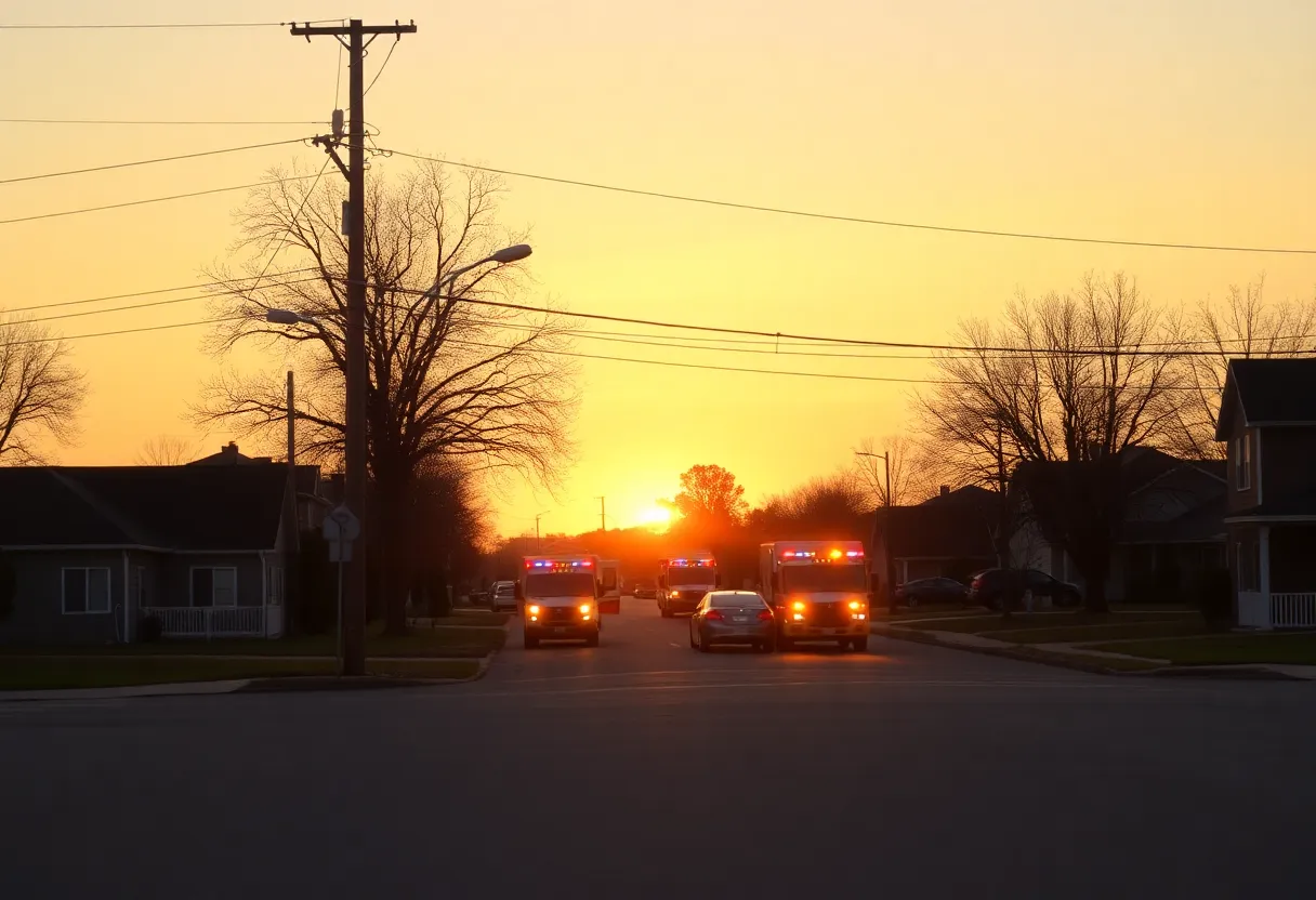 Intersection in Waterloo during sunset with emergency response vehicles