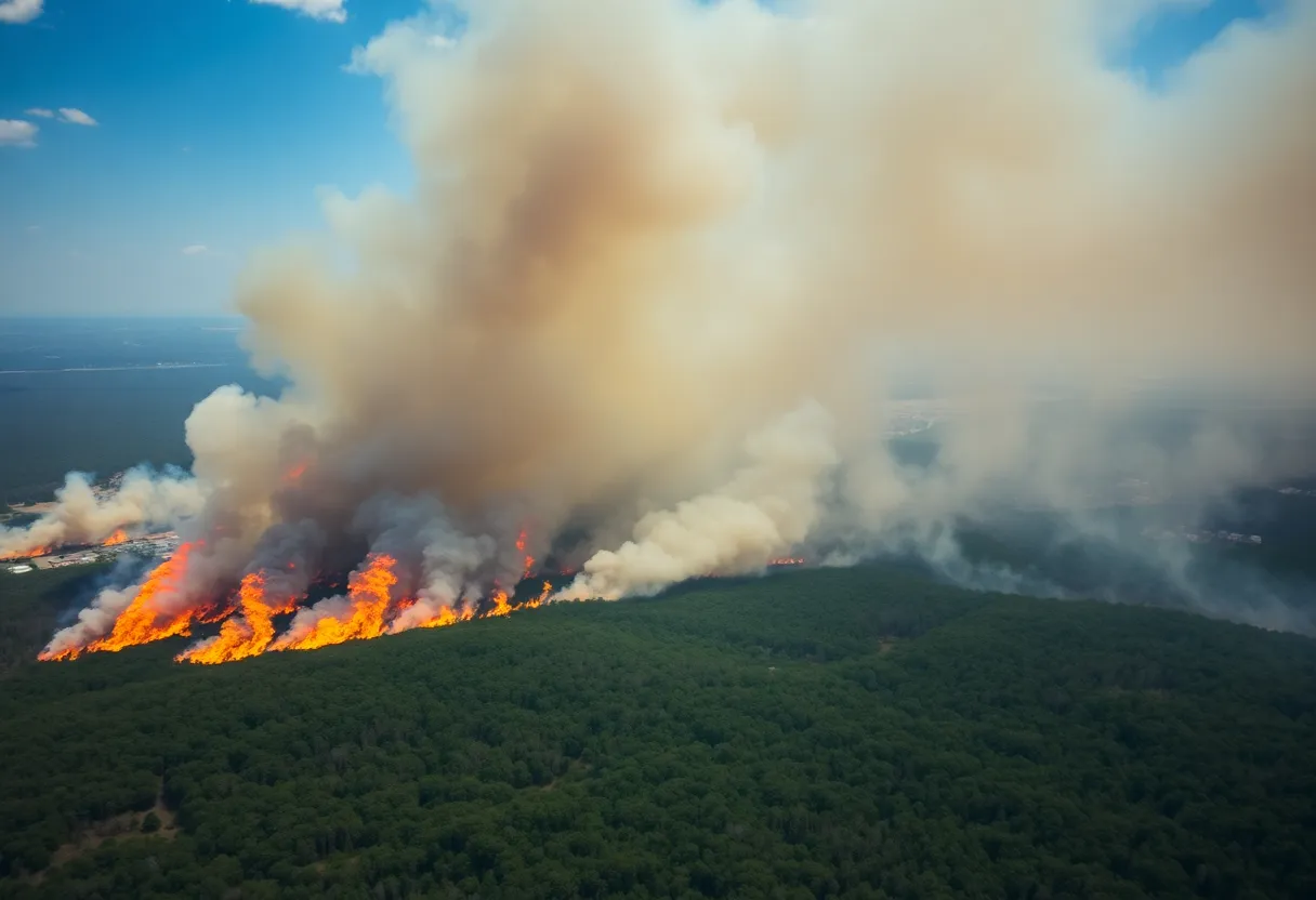 Aerial view of wildfires in the Carolinas