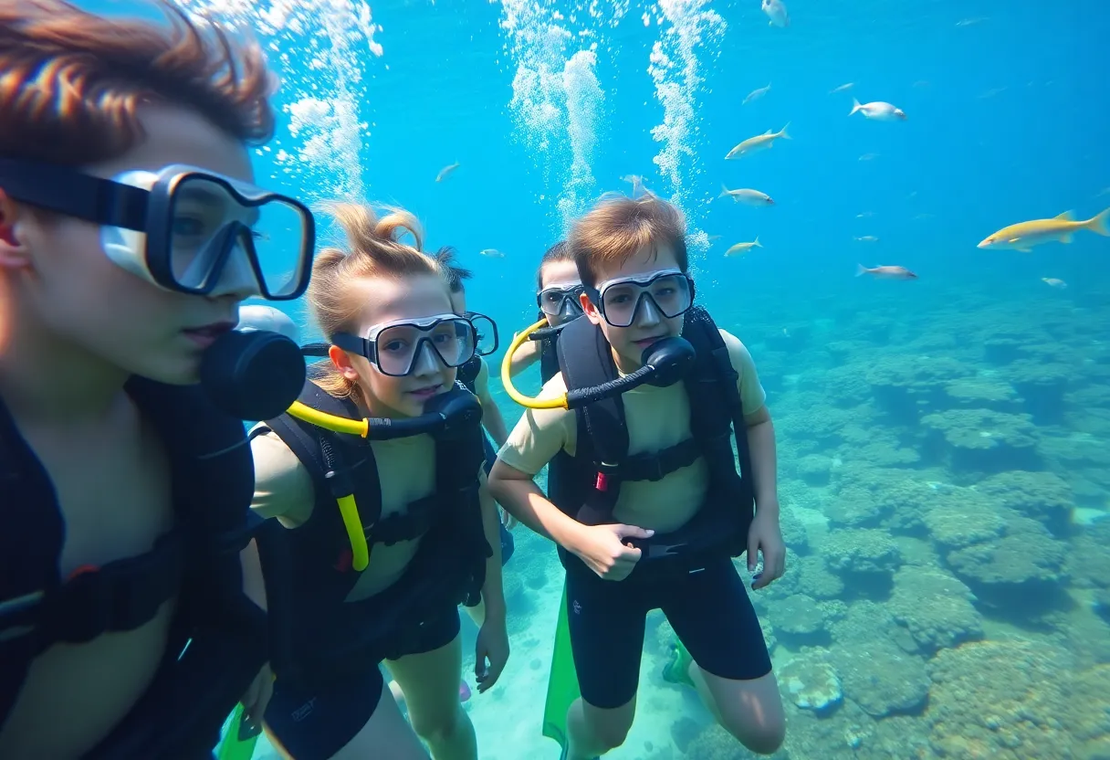 Students experiencing scuba diving gear