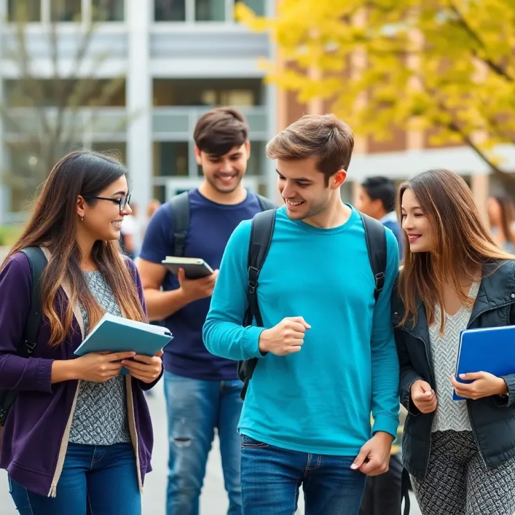 Students engaged in academic activities at a university campus.