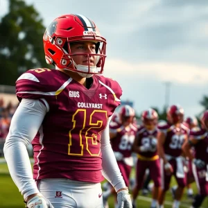 College football player in action, symbolizing teamwork and determination.