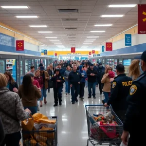 Image depicting chaos at a Walmart store in Lancaster, South Carolina.