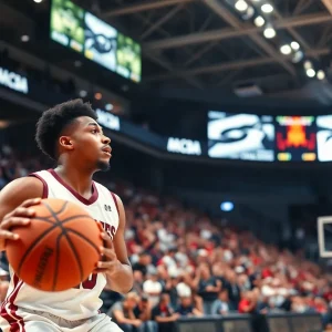 Guard in action during a college basketball game