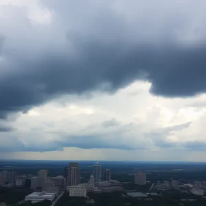 Aerial view of Columbia South Carolina with clouds