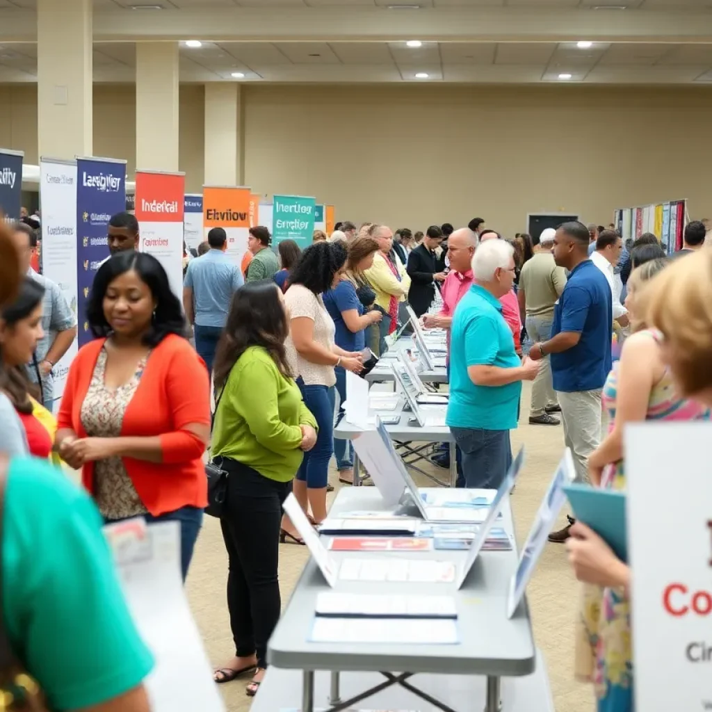 People at a job fair in Clearwater, South Carolina, engaging with employers.