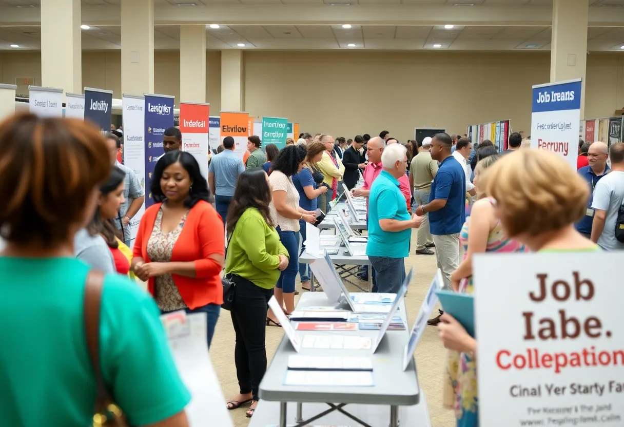 People at a job fair in Clearwater, South Carolina, engaging with employers.
