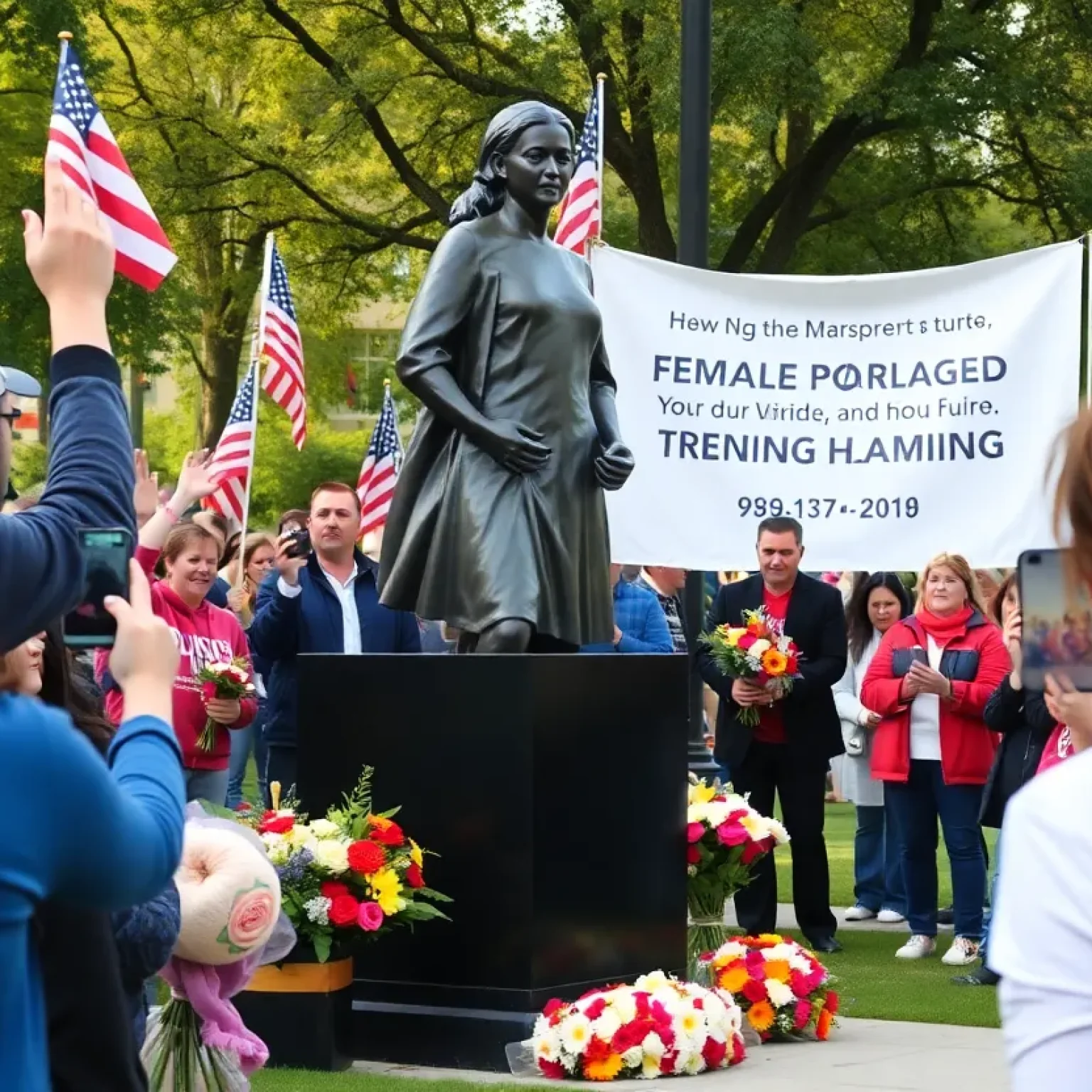 Celebration scene at the statue unveiling with fans cheering