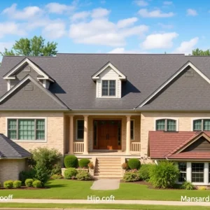 Different types of roofs on a suburban house