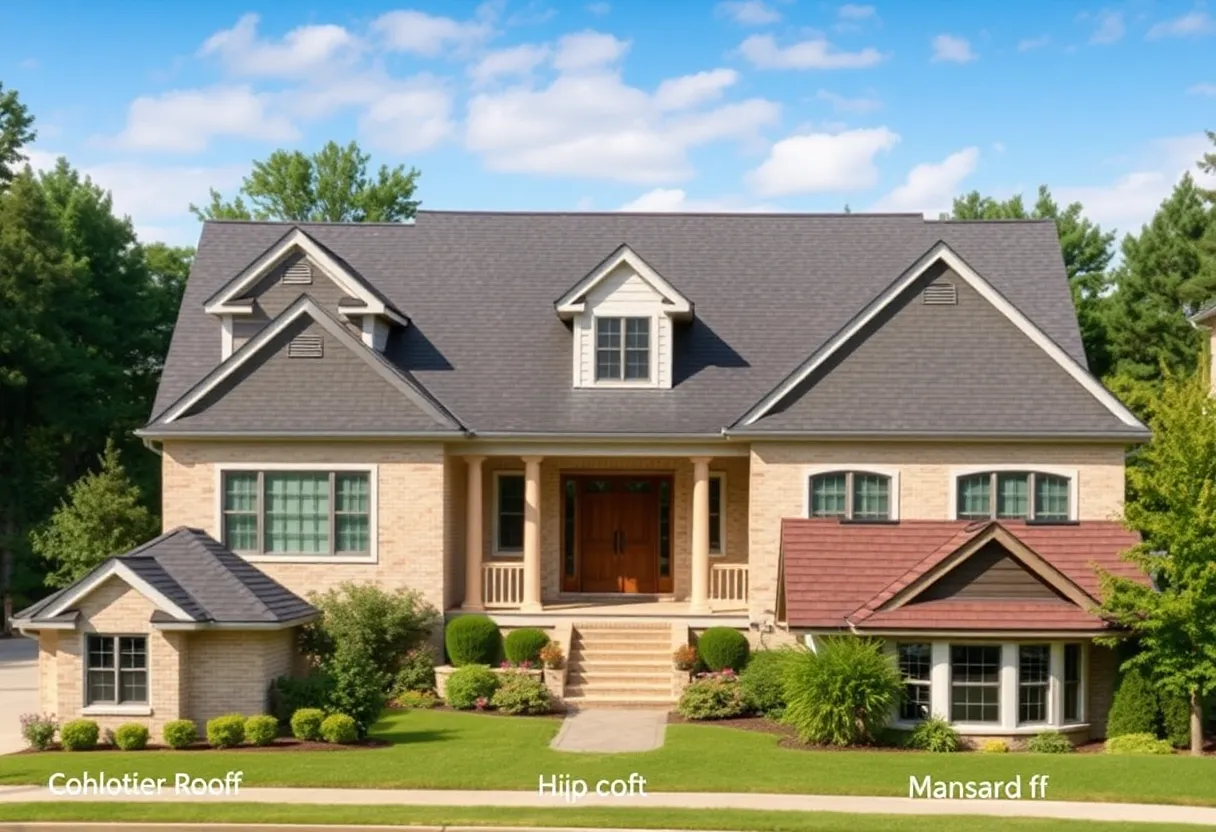 Different types of roofs on a suburban house