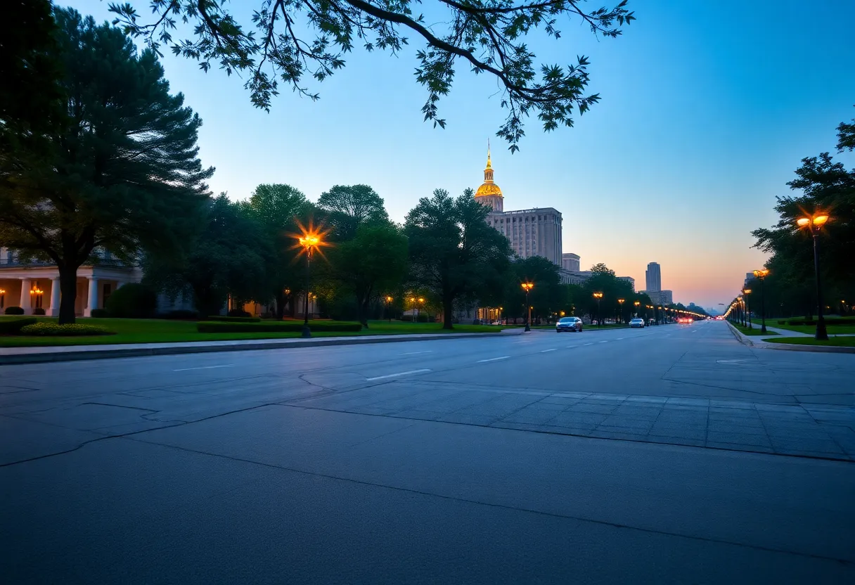 Morning view of Columbia, South Carolina depicting seismic activity.
