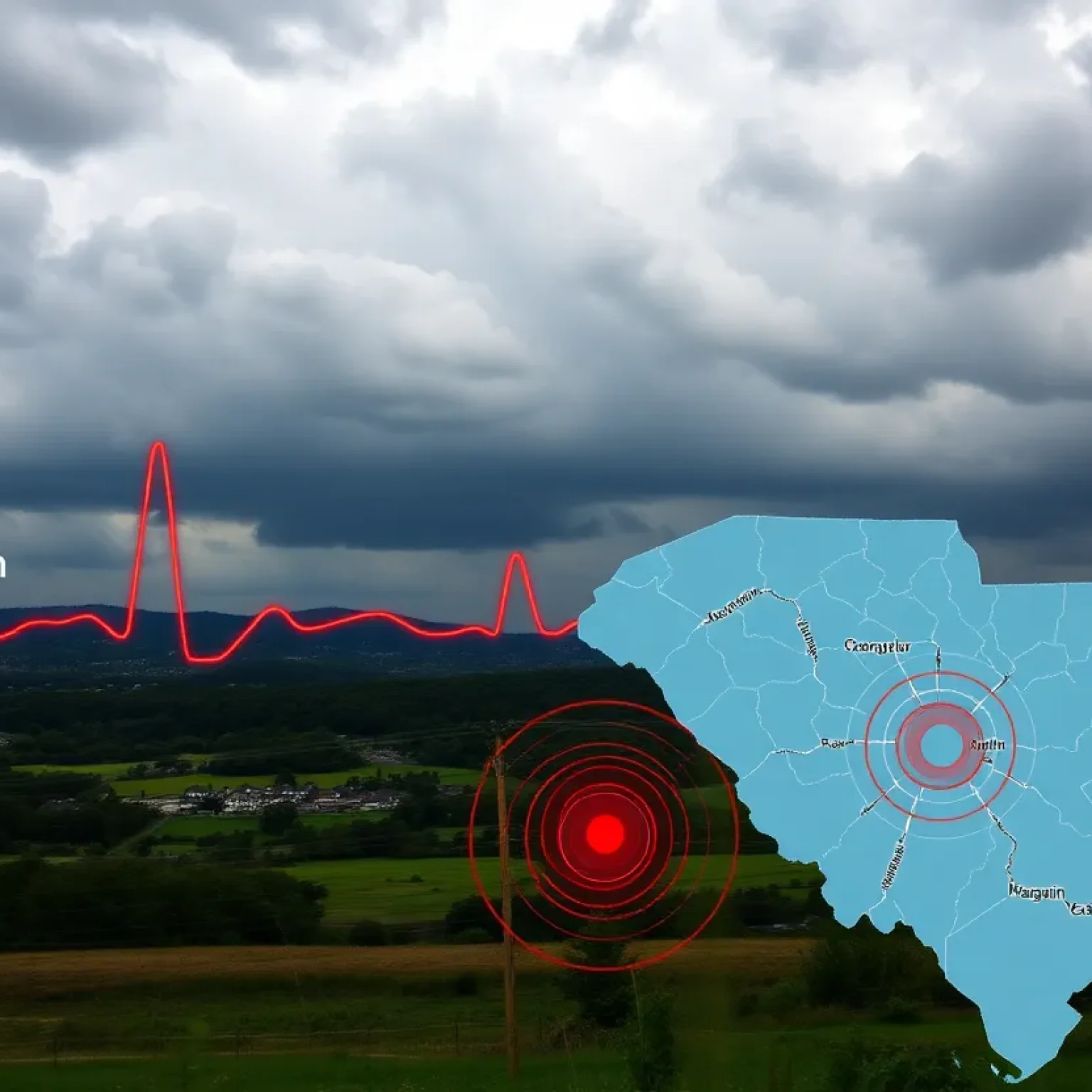 Map of South Carolina showing Elgin with seismic activity displays