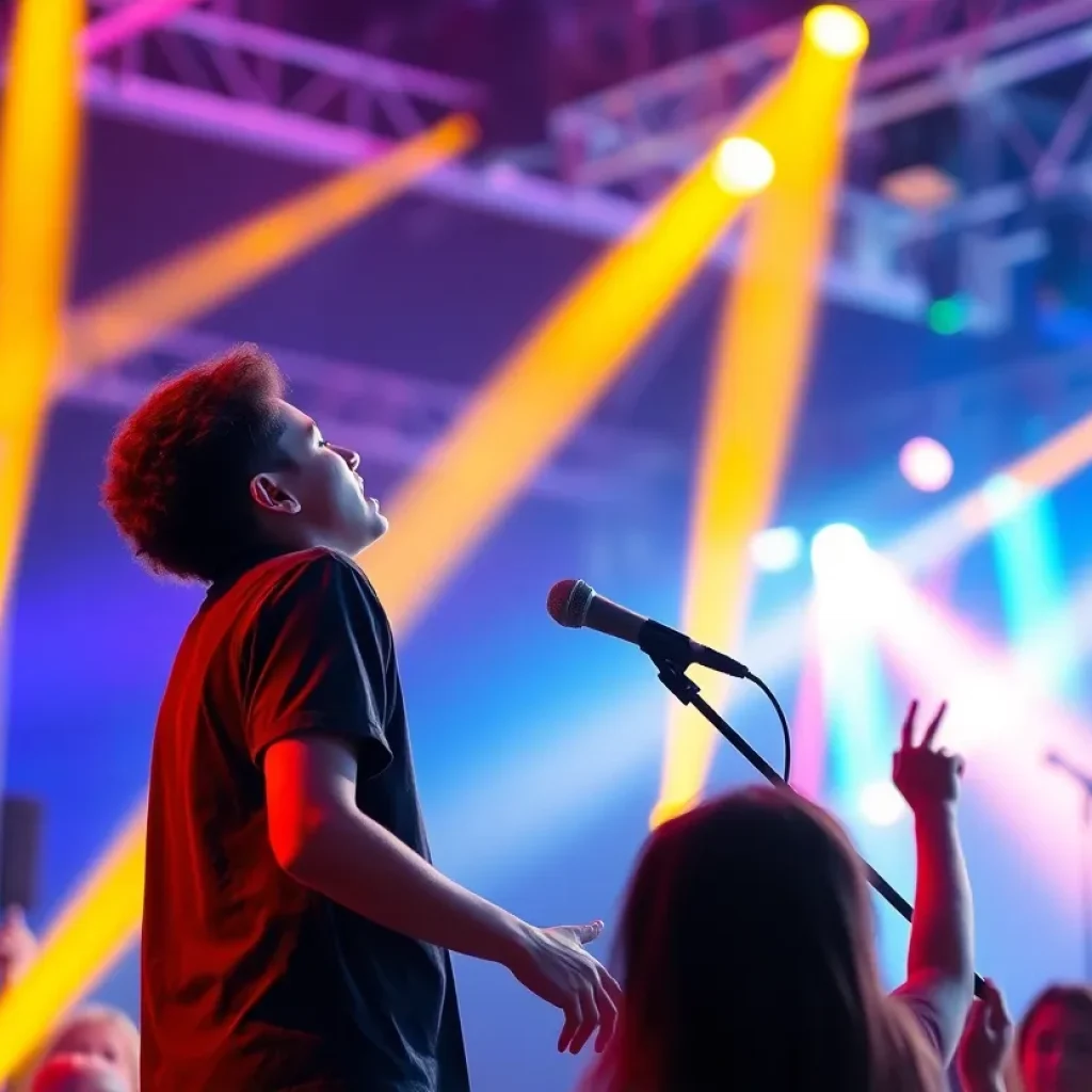 Freddie McClendon performing on stage at a music festival.