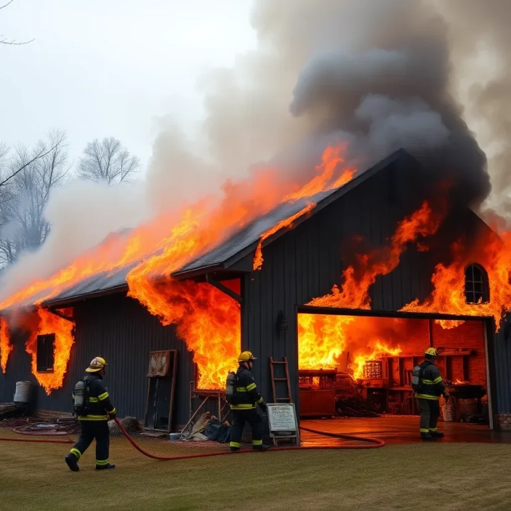 Firefighters extinguishing a garage fire in Greenwood County