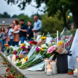 Memorial with flowers and candles in Greenville