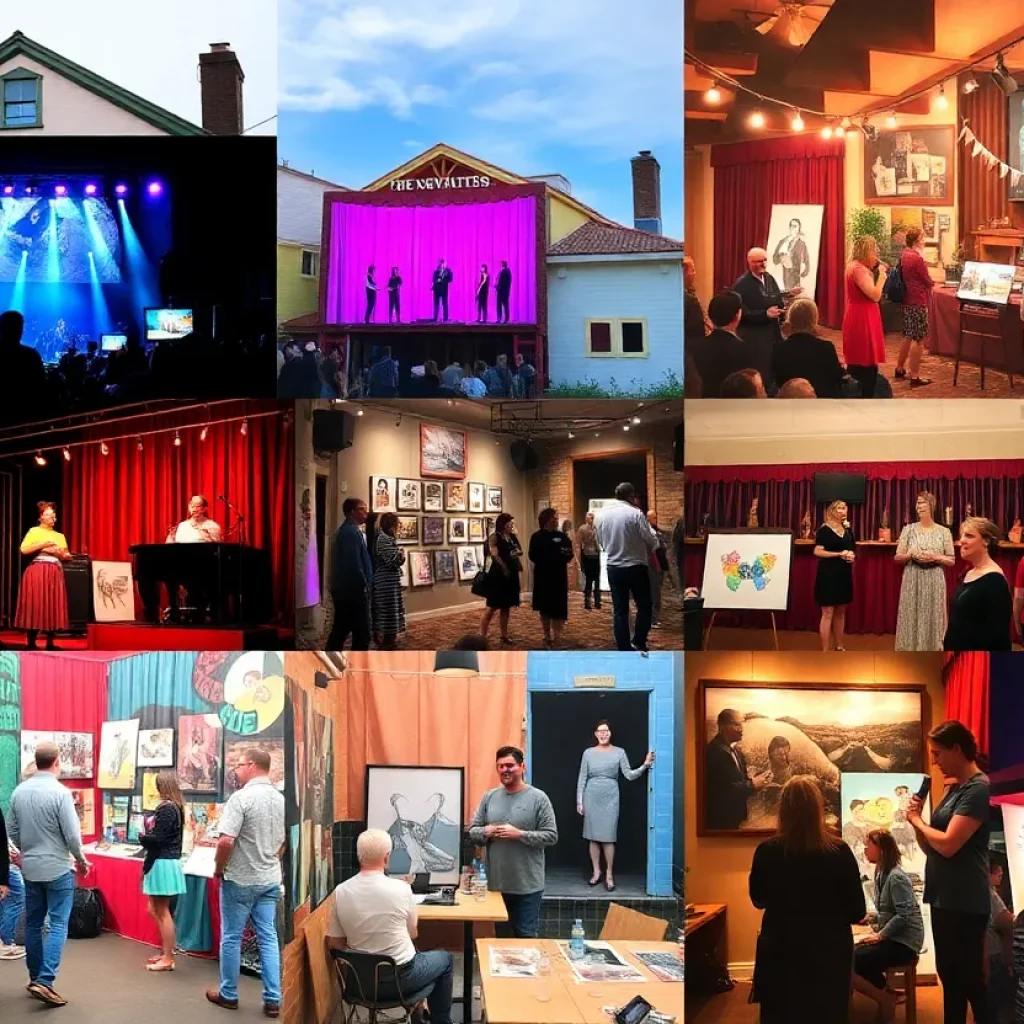 A collage representing various arts and theater events in Greenwood.