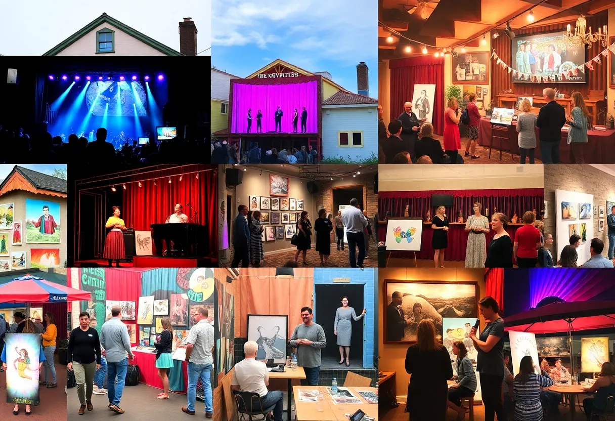 A collage representing various arts and theater events in Greenwood.