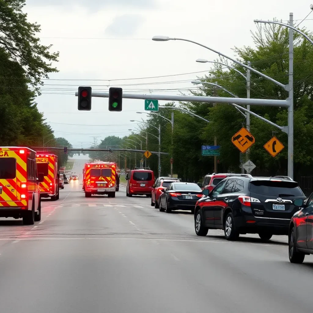 Emergency vehicles at the site of a car accident in Greenwood
